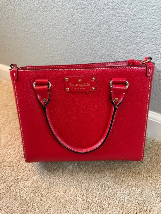 Kate Spade New York Red Leather Top-Handle Satchel Bag or Crossbody Bag - Picture 3 of 12